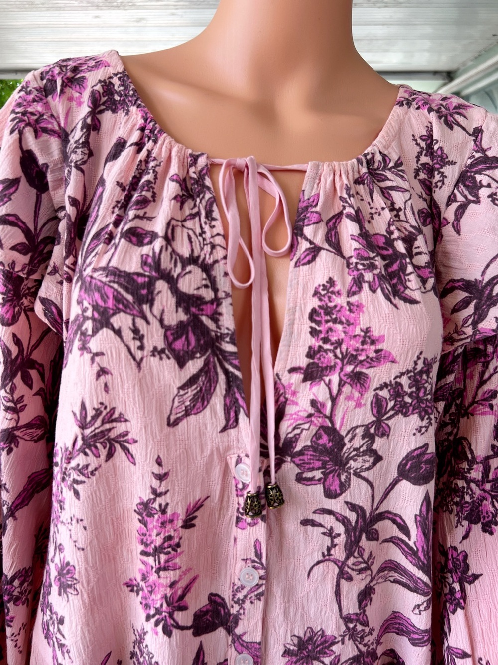 Free People Pink Floral Deep-V Ruffle Mini Dress - Picture 7 of 8